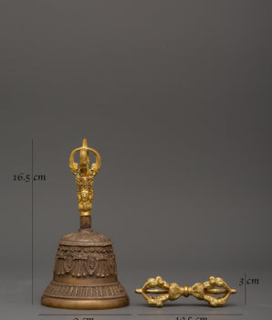 Sacred Tibetan Meditation Bell and Vajra Set | Brass and Bronze Bell for Rituals