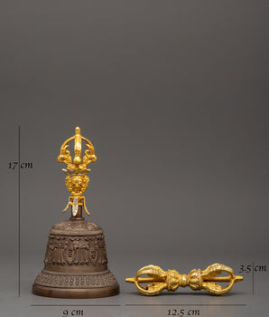 Handcrafted Meditation Bell and Vajra Set | Brass and Bronze Ritual Tools