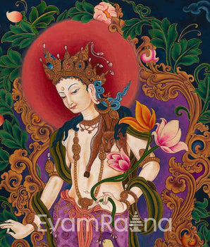 Tibetan Bodhisattva Padmapani Painting Print | Padmapani Lokeshwara Thangka Print