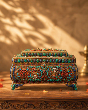 Decorative Jewelry Box | Handcrafted Silver and Copper Box with Semi-Precious Stones