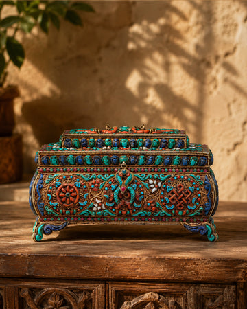 Decorative Jewelry Box | Handcrafted Silver and Copper Box with Semi-Precious Stones