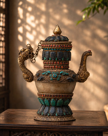 Decorative Handcrafted Teapot | Gemstone & Crystal Copper Teapot
