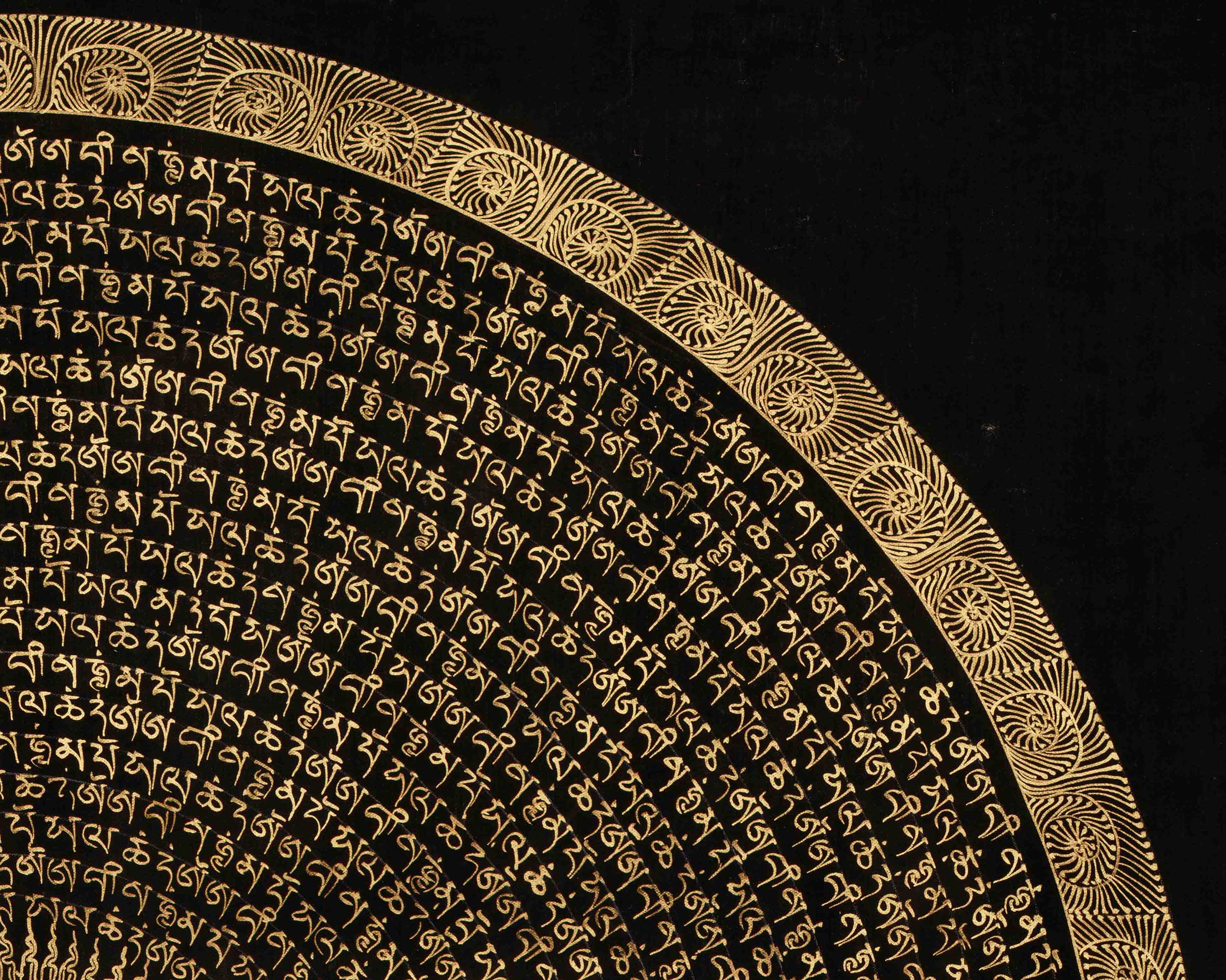 Tibetan Mantra Mandala Artwork | Himalayan Thangka Painting | Sacred Meditation Wall Hanging for Spiritual Home Decor