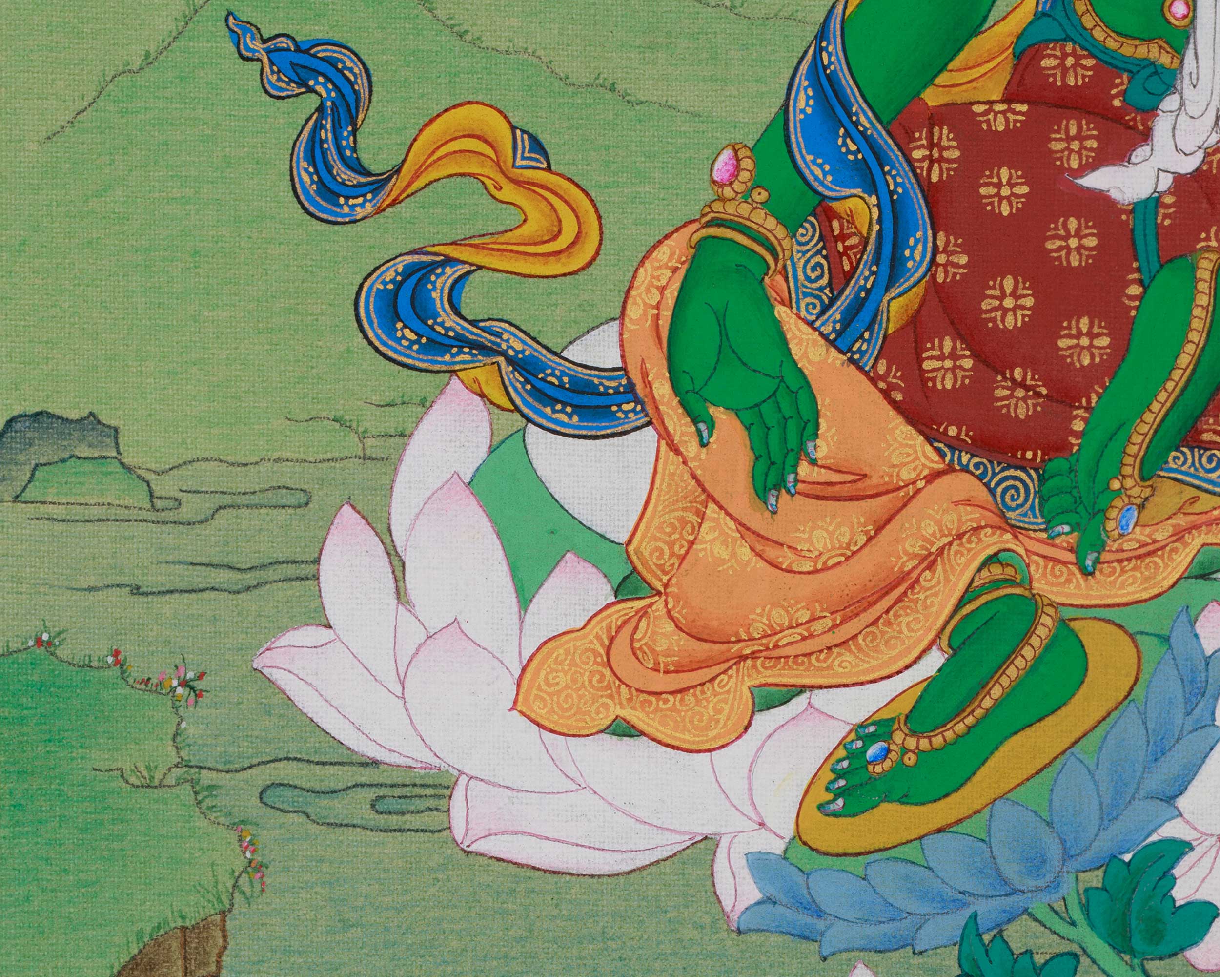 Deity of Compassion Green Tara Thangka | Divine Feminine Artwork