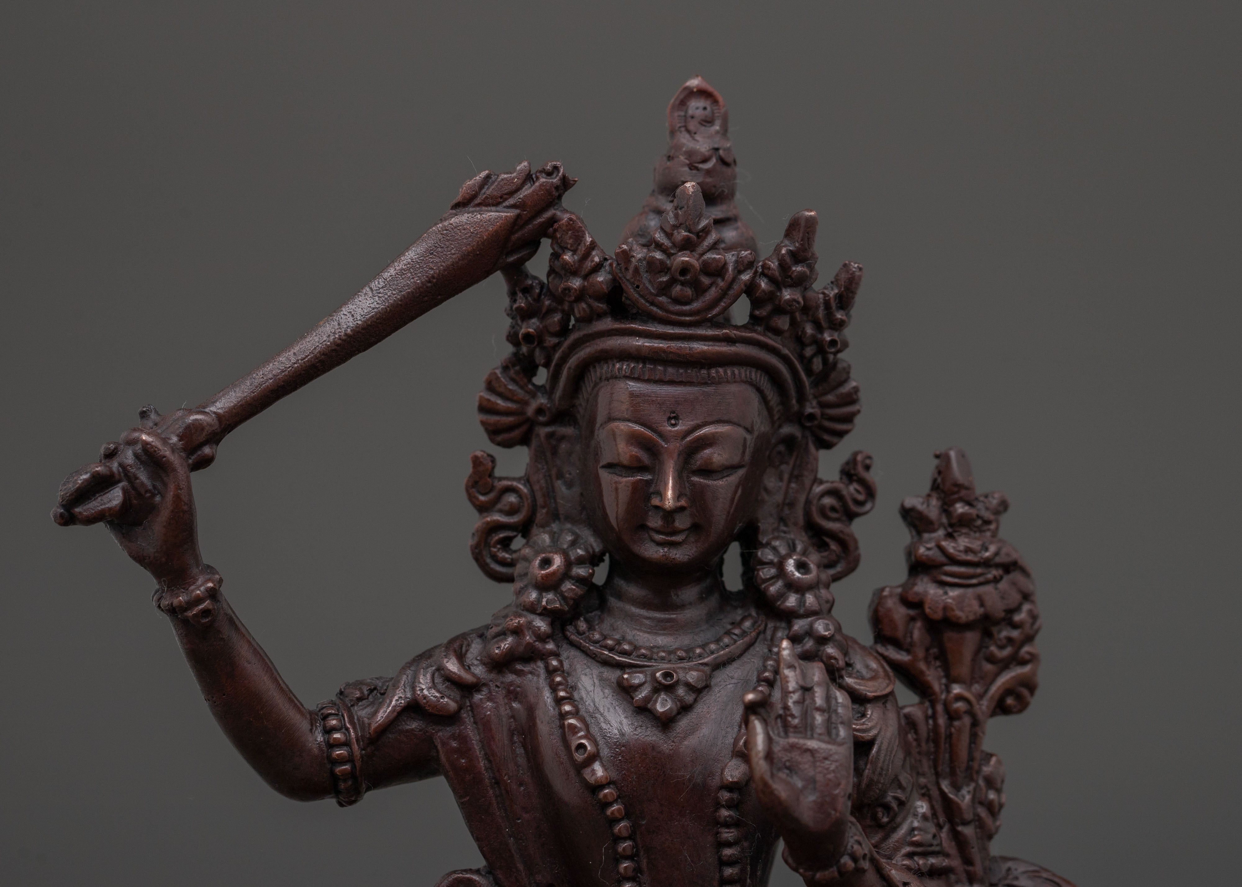 Sacred Manjushri Oxidized Copper Statue | Buddhist Wisdom Art