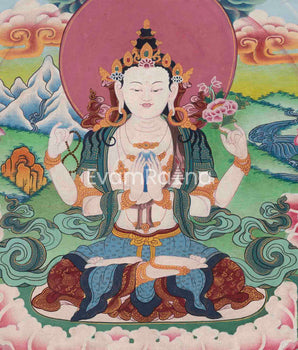 High-Quality Avalokiteshvara Mantra Practice Thangka Print | Chenrezig The Principle Patron Deity Of Tibet Wall Hanging