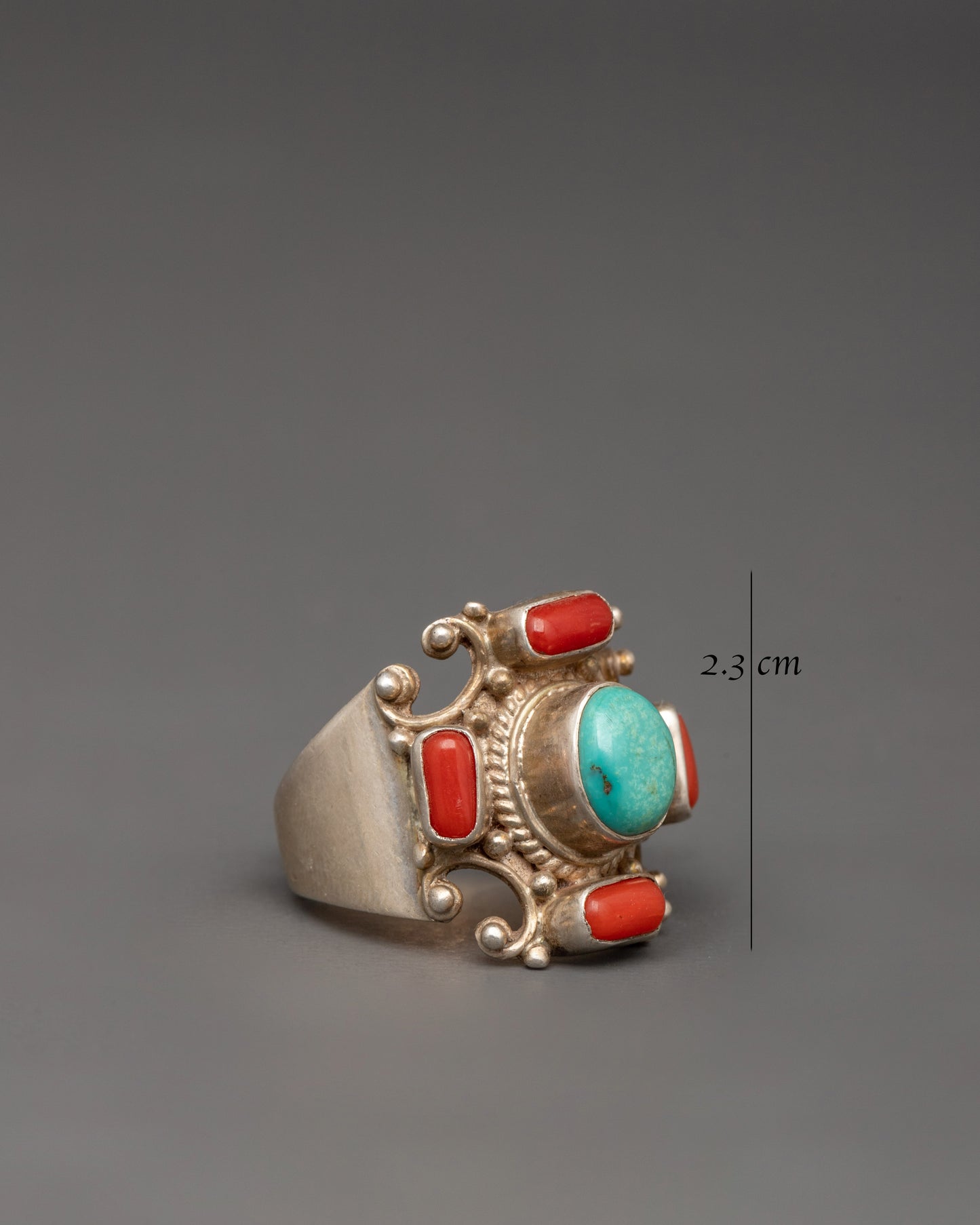 Silver Tibetan Ring | Ring with Turquoise and Coral