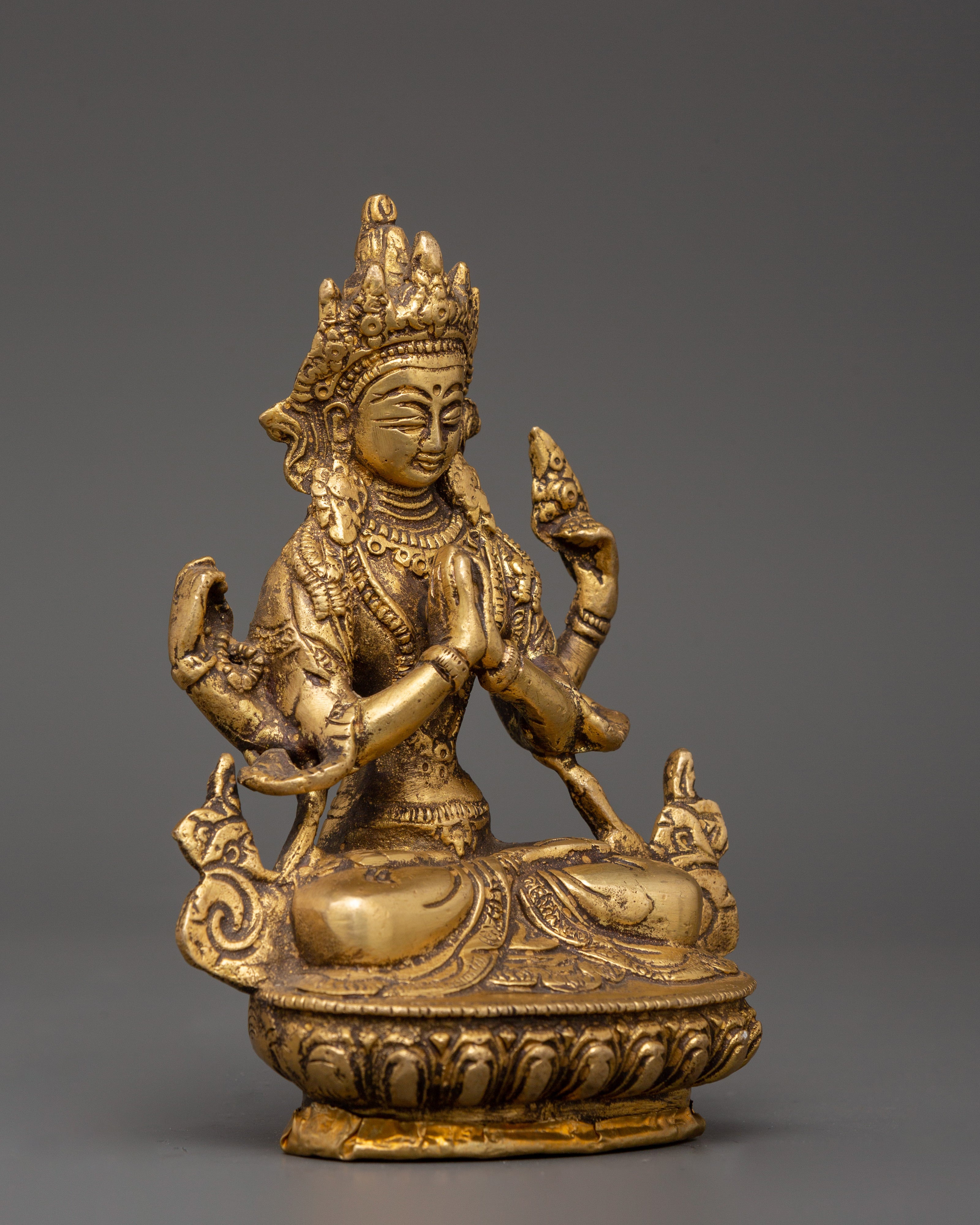 Handcrafted Brass Chenresig Statue | Tibetan Buddha of Compassion