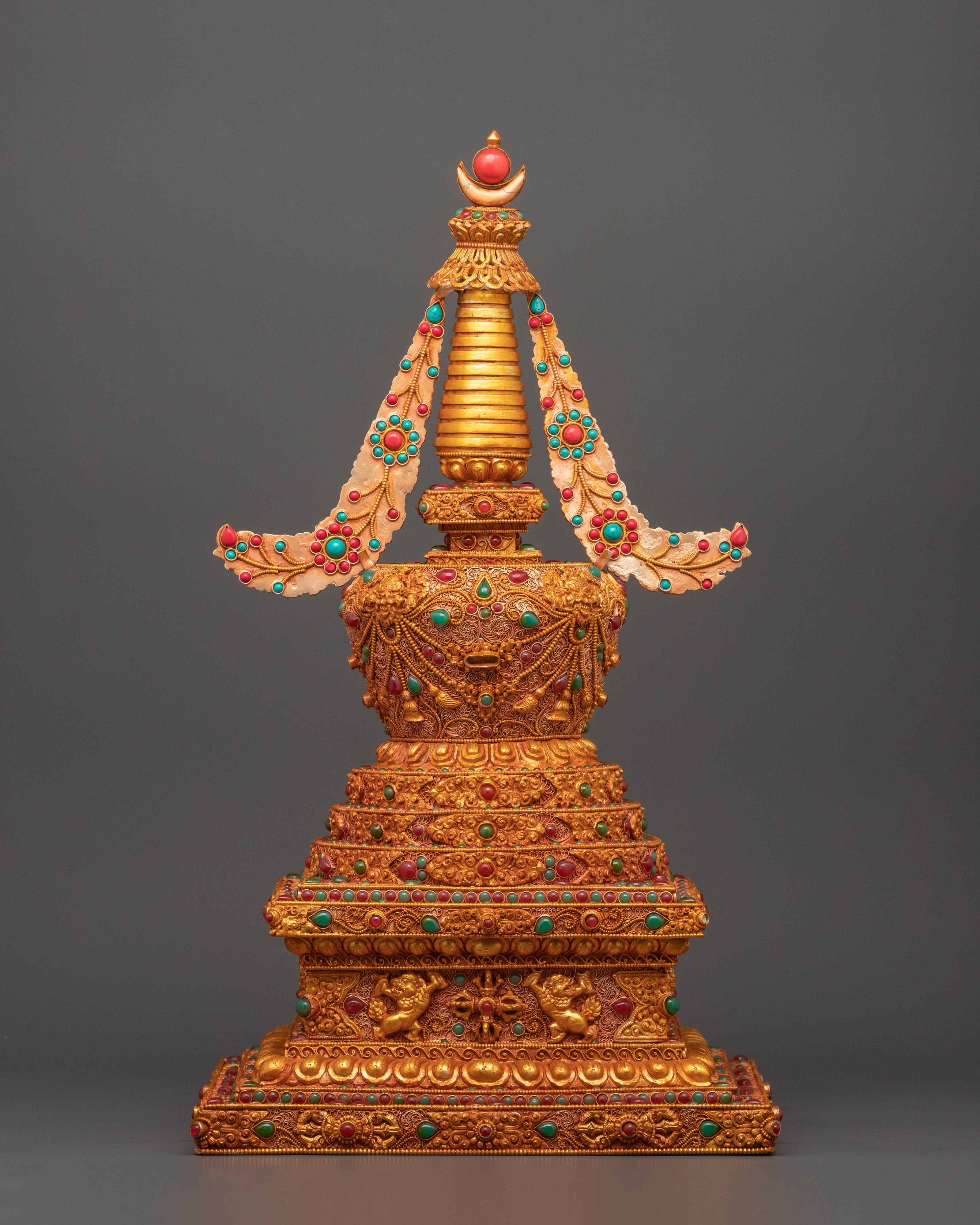 Tibetan Stupa with Coral | Spiritual Home Decor