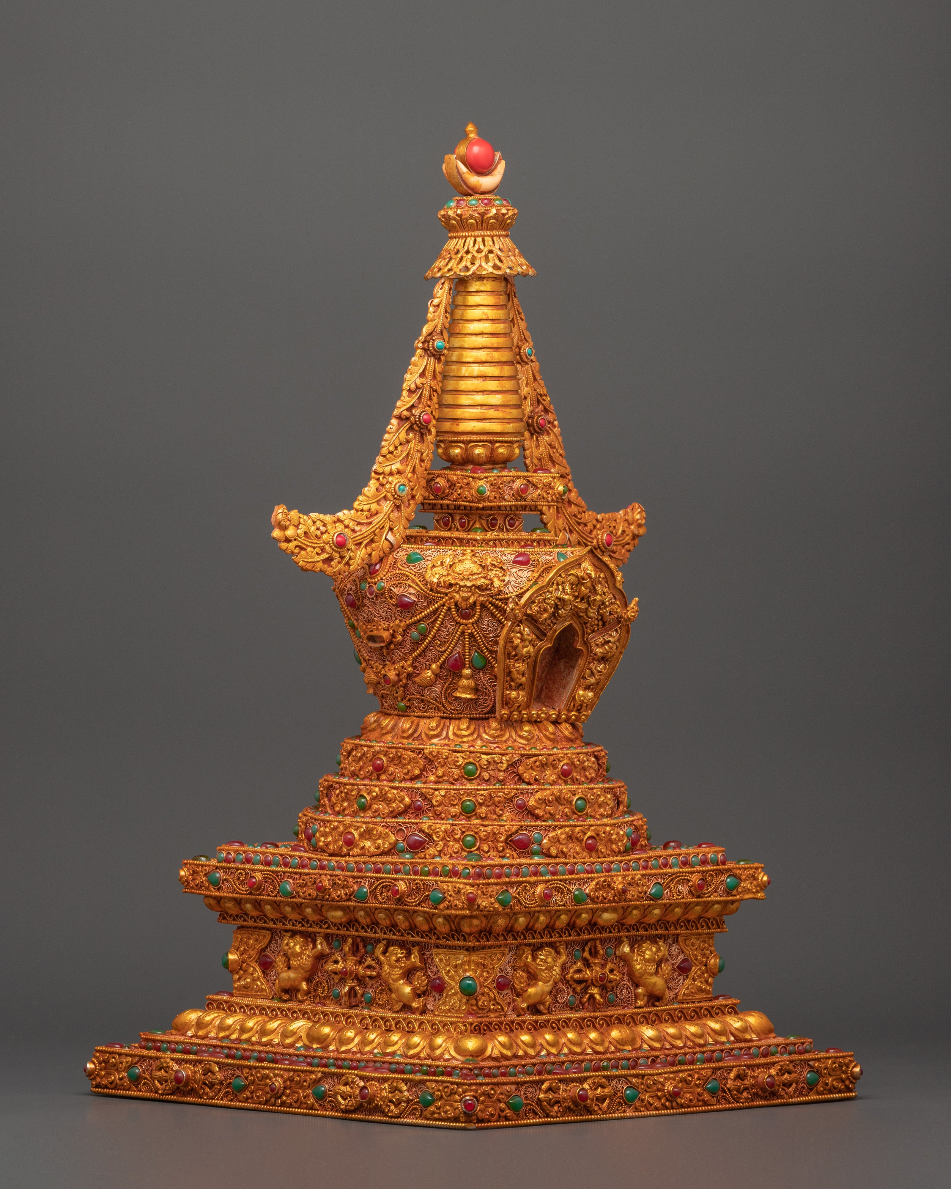 Tibetan Stupa with Coral | Spiritual Home Decor