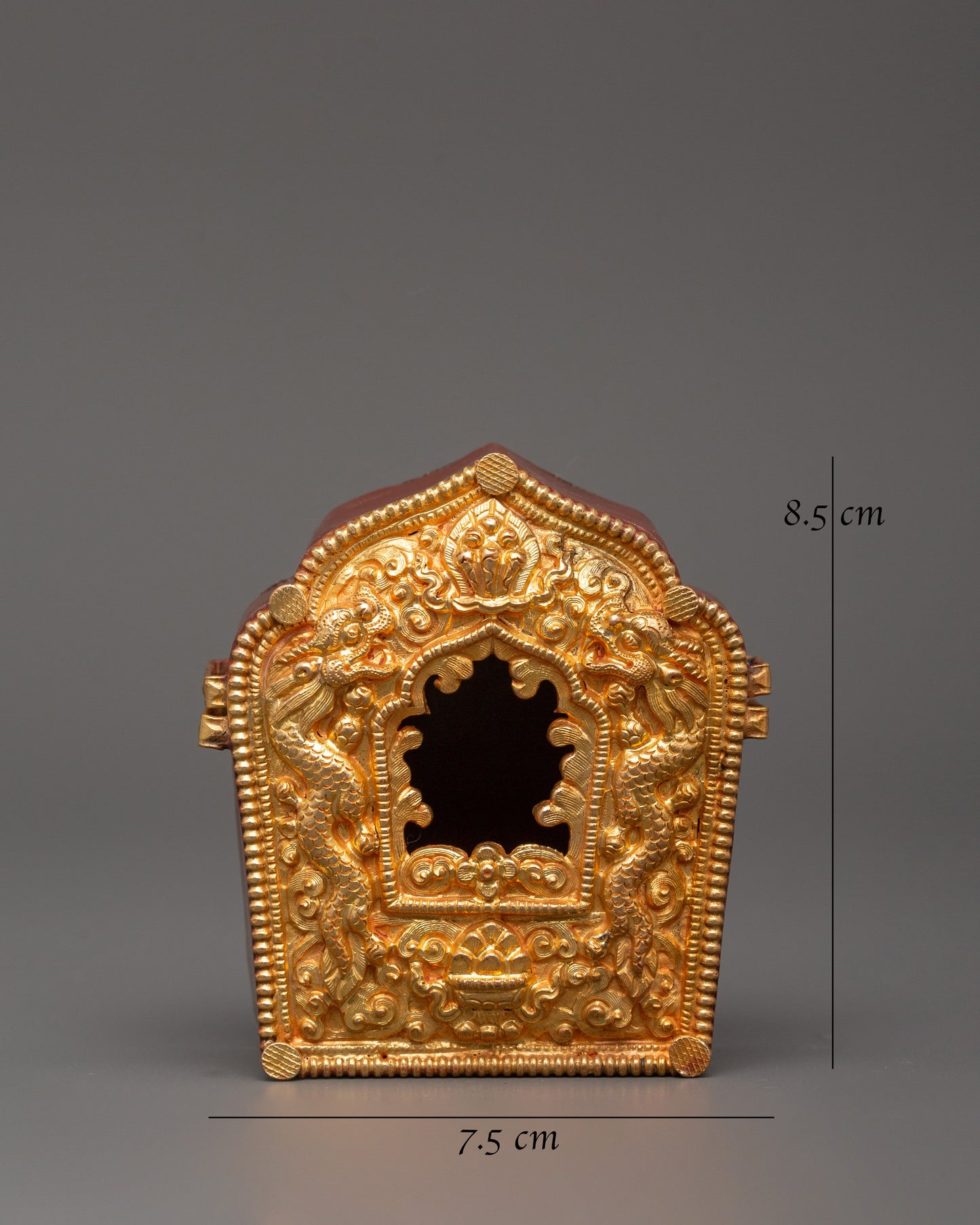 Tibetan Altar Ghau Box | Gold Plated Copper Box for Spiritual Use