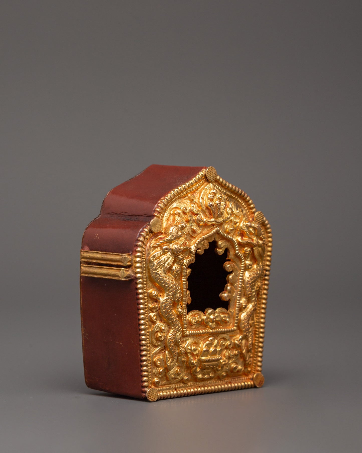 Tibetan Altar Ghau Box | Gold Plated Copper Box for Spiritual Use