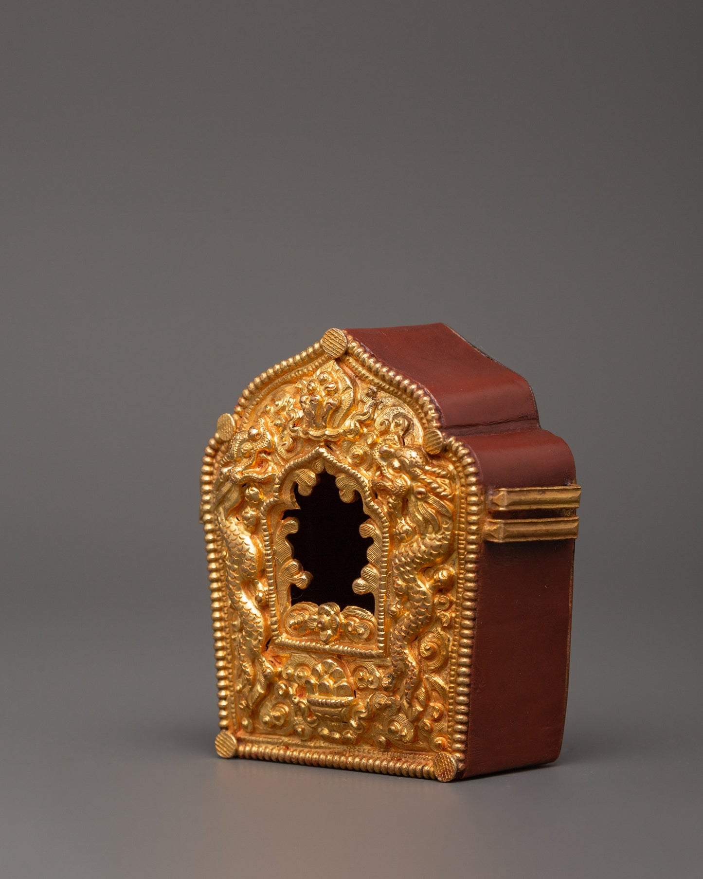 Tibetan Altar Ghau Box | Gold Plated Copper Box for Spiritual Use