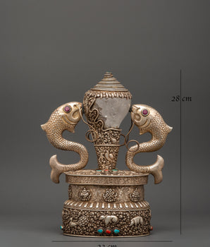 Conch with Auspicious Symbols | Handcrafted Silver & Crystal Tibetan Ritual Item