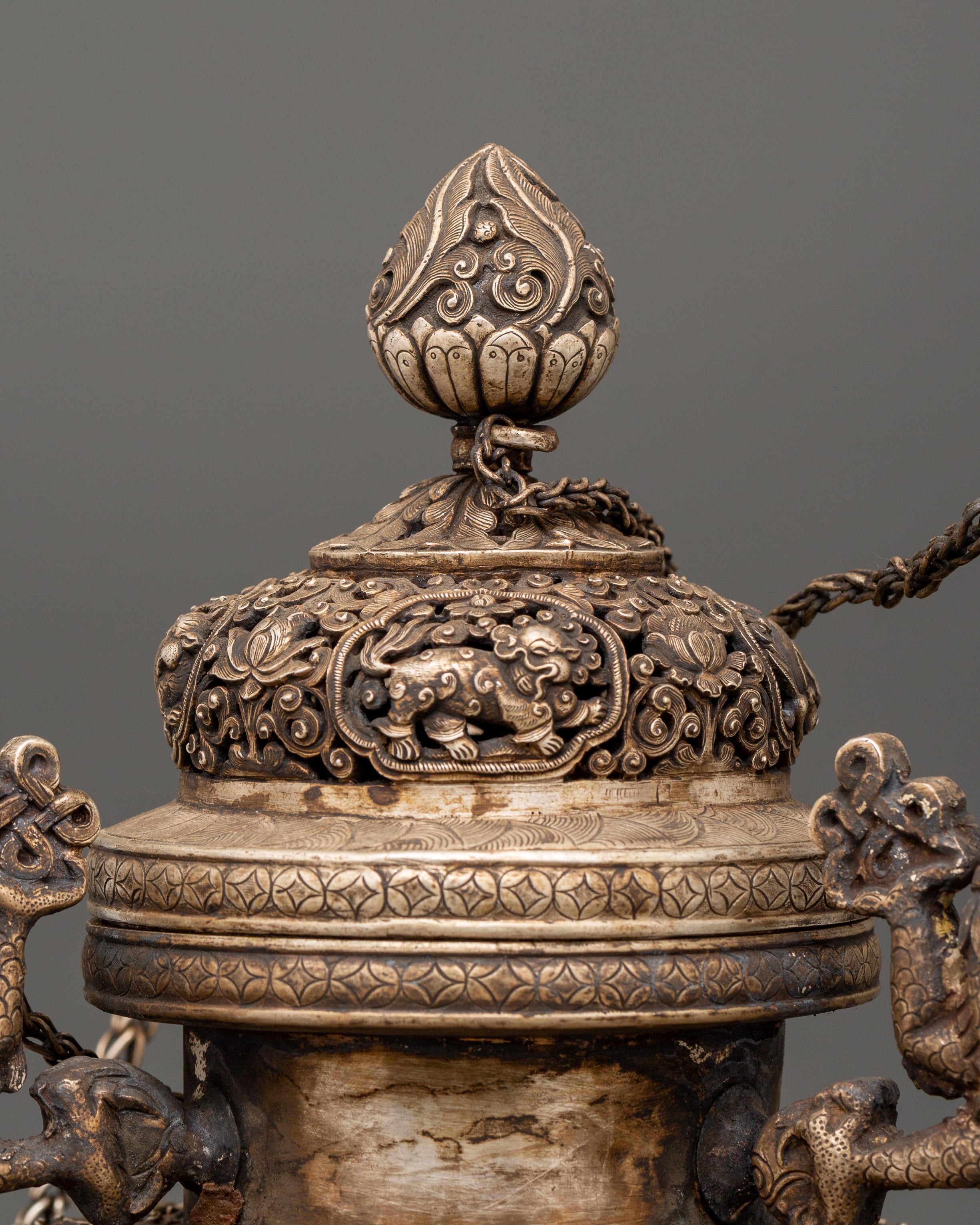 Hanging Ritual Item Tibetan Incense Burner | A Sacred Ritual Item in Pure Silver