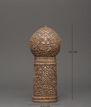 Pure Silver Tibetan Stamp | Handcrafted Ritual Seal with Turquoise & Coral Stone