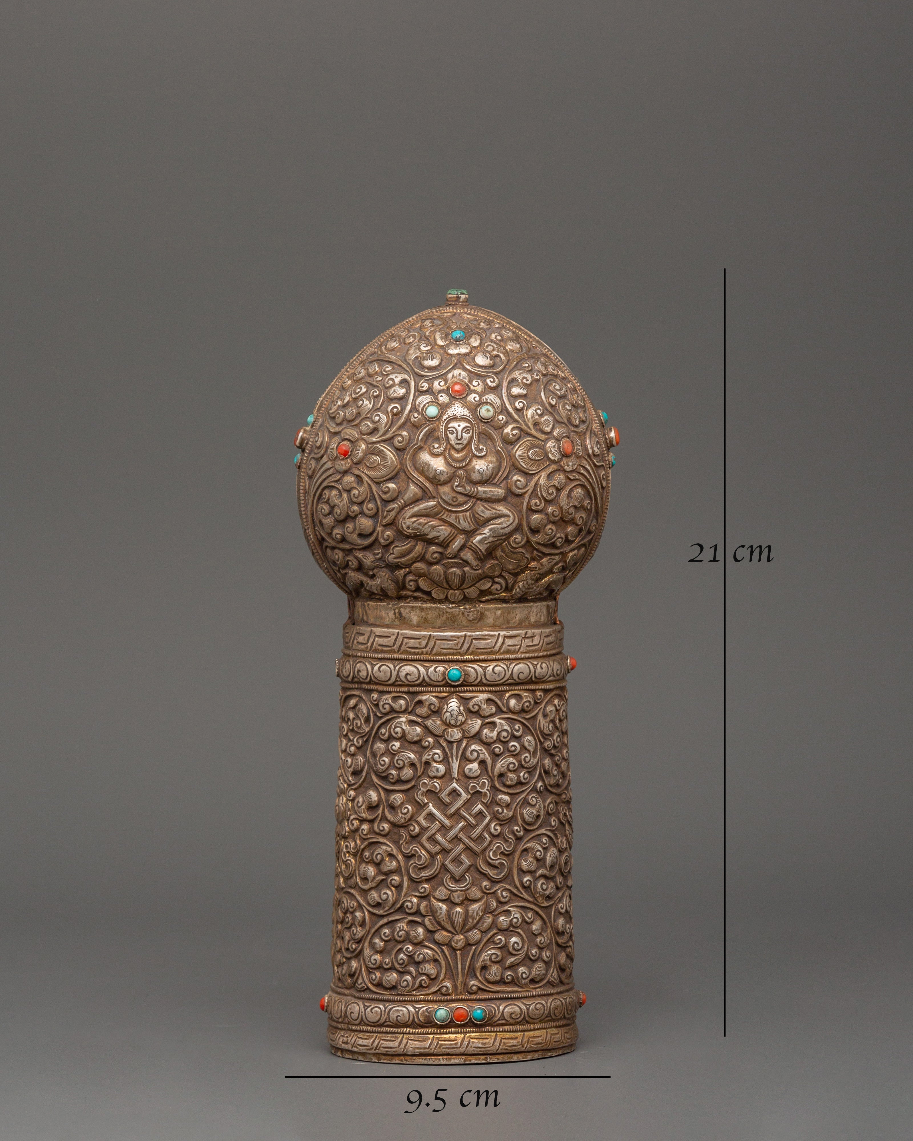 Pure Silver Tibetan Stamp | Handcrafted Ritual Seal with Turquoise & Coral Stone