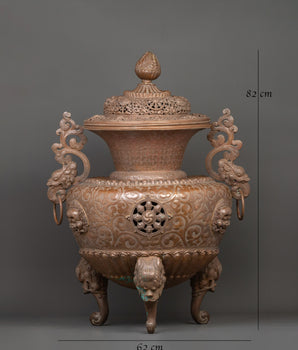 Tibetan Sacred Ritual Item Incense Burner Set | Tibetan Sacred Copper Incense Burner Set