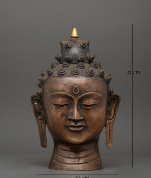 Sacred Buddha Head Sculpture | Handcrafted Oxidized Copper Buddha Head