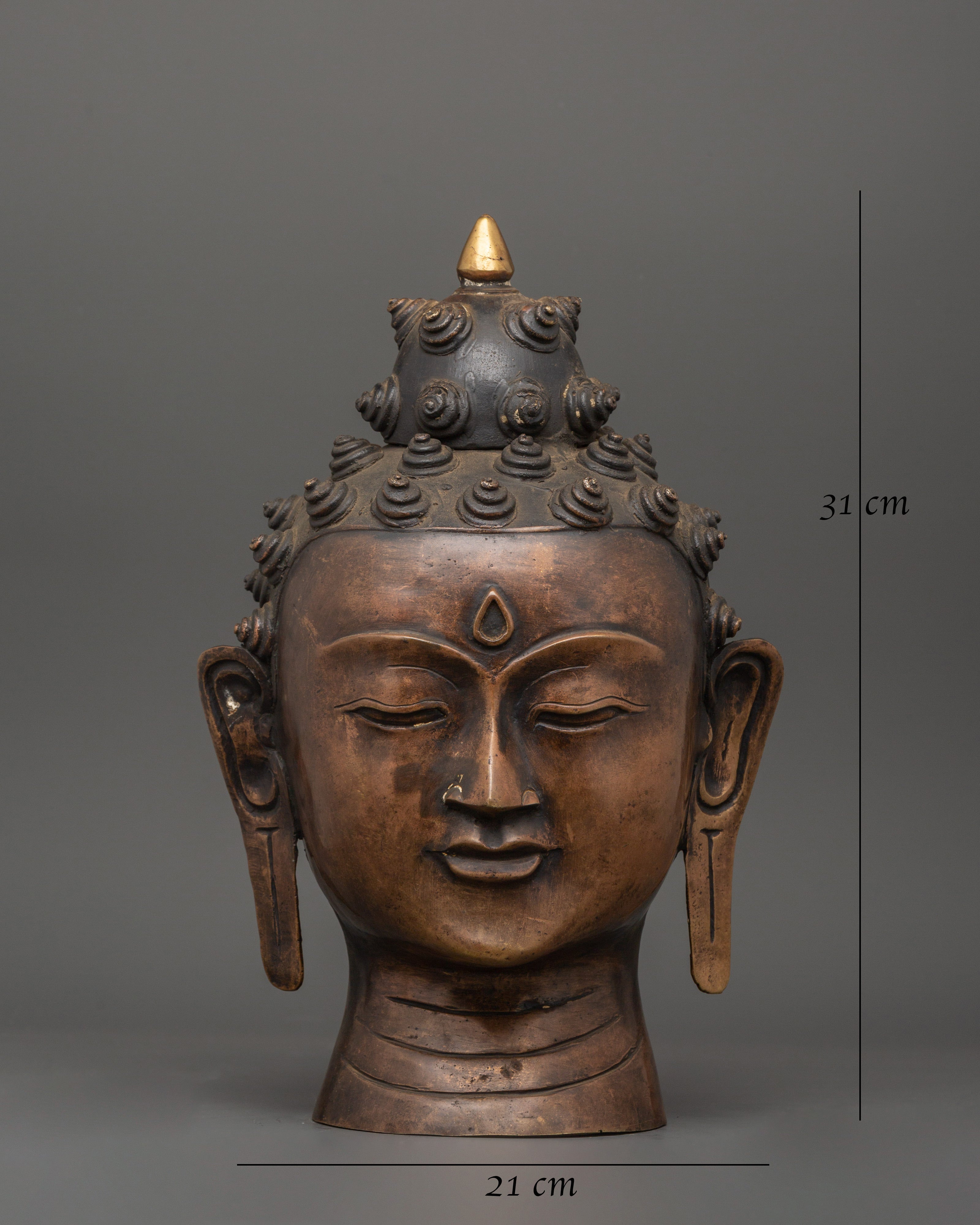 Sacred Buddha Head Sculpture | Handcrafted Oxidized Copper Buddha Head