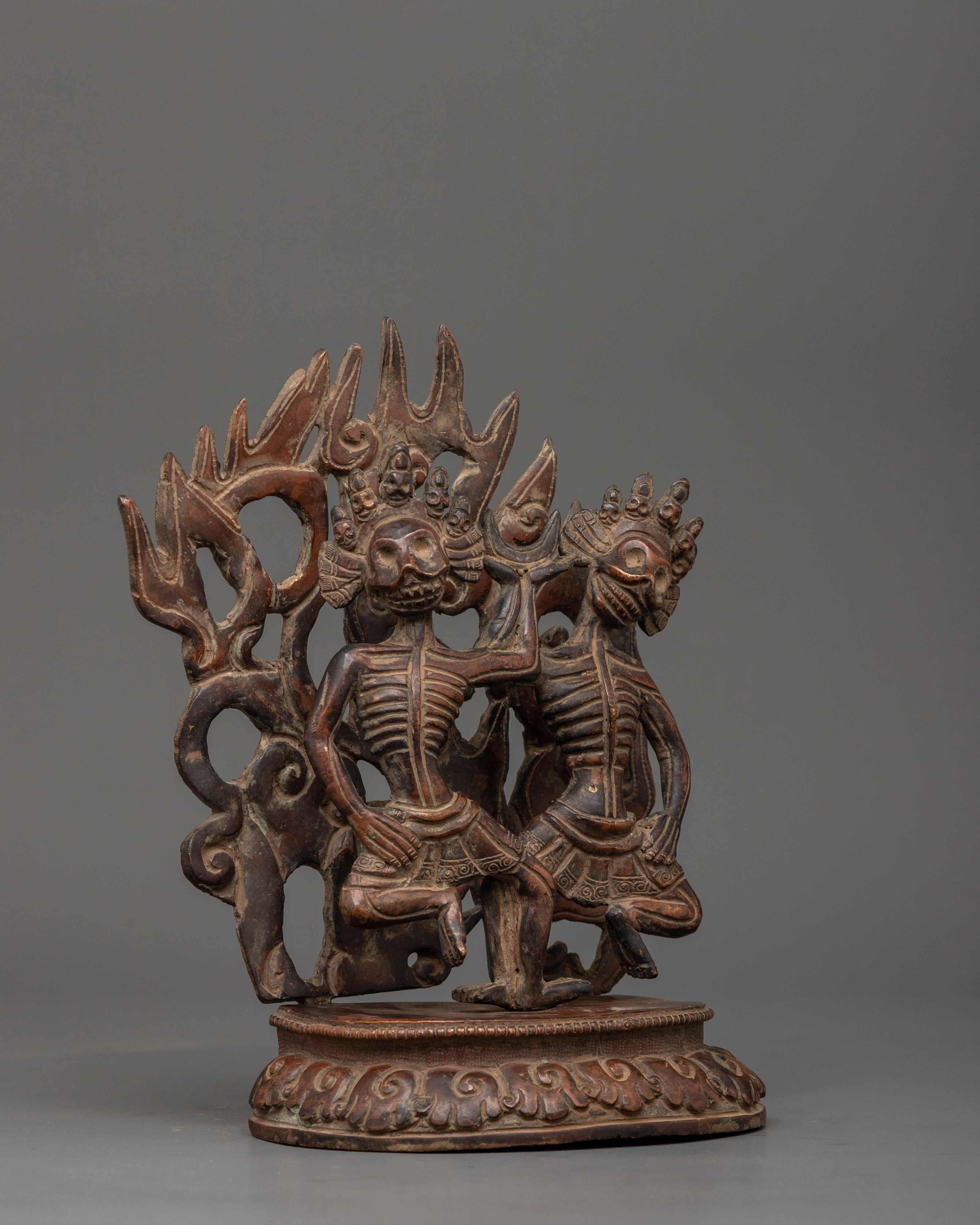 Oxidized Copper Citipati Statue |  Tibetan Protector Sculpture