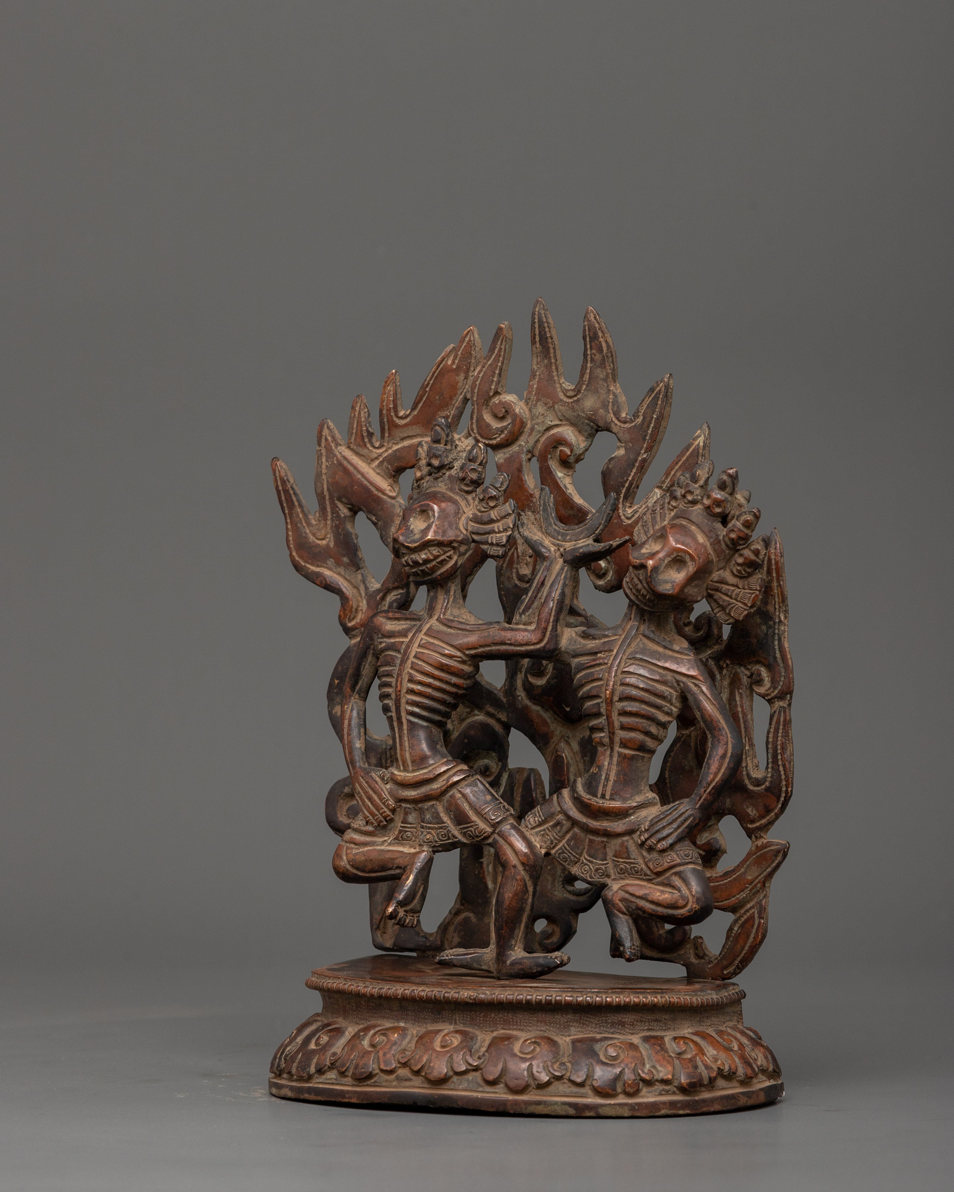 Oxidized Copper Citipati Statue |  Tibetan Protector Sculpture