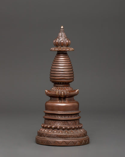 Oxidized Copper Stupa | Buddhist Shrine Artifact