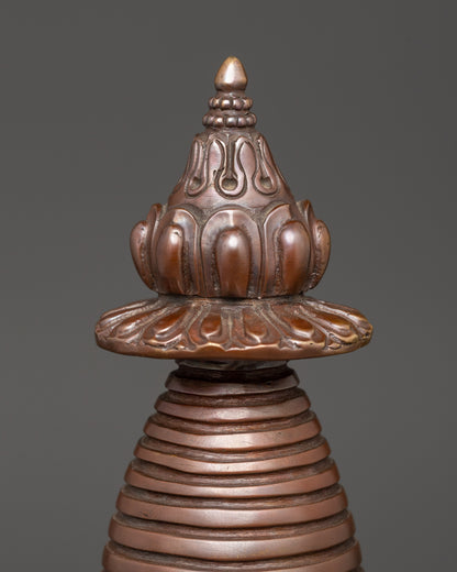 Oxidized Copper Stupa | Buddhist Shrine Artifact