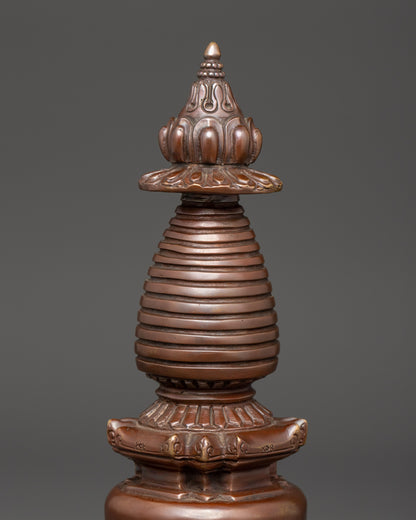 Oxidized Copper Stupa | Buddhist Shrine Artifact