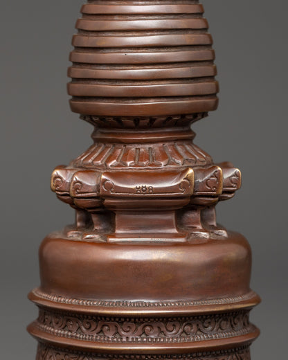 Oxidized Copper Stupa | Buddhist Shrine Artifact