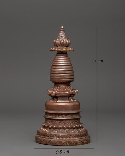 Oxidized Copper Stupa | Buddhist Shrine Artifact