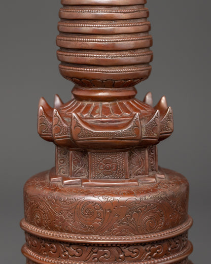 Oxidized Copper Stupa | Buddhist Shrine Artifact