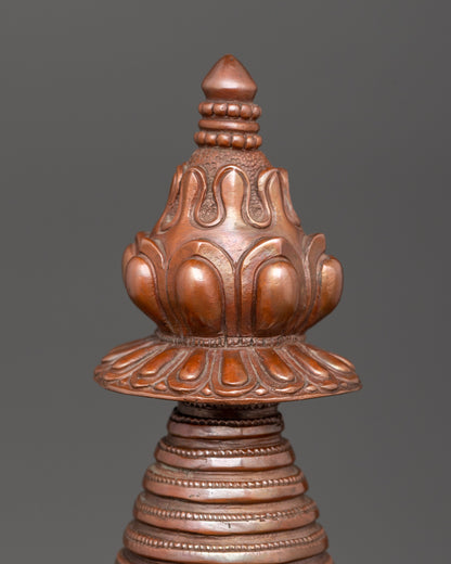 Oxidized Copper Stupa | Buddhist Shrine Artifact