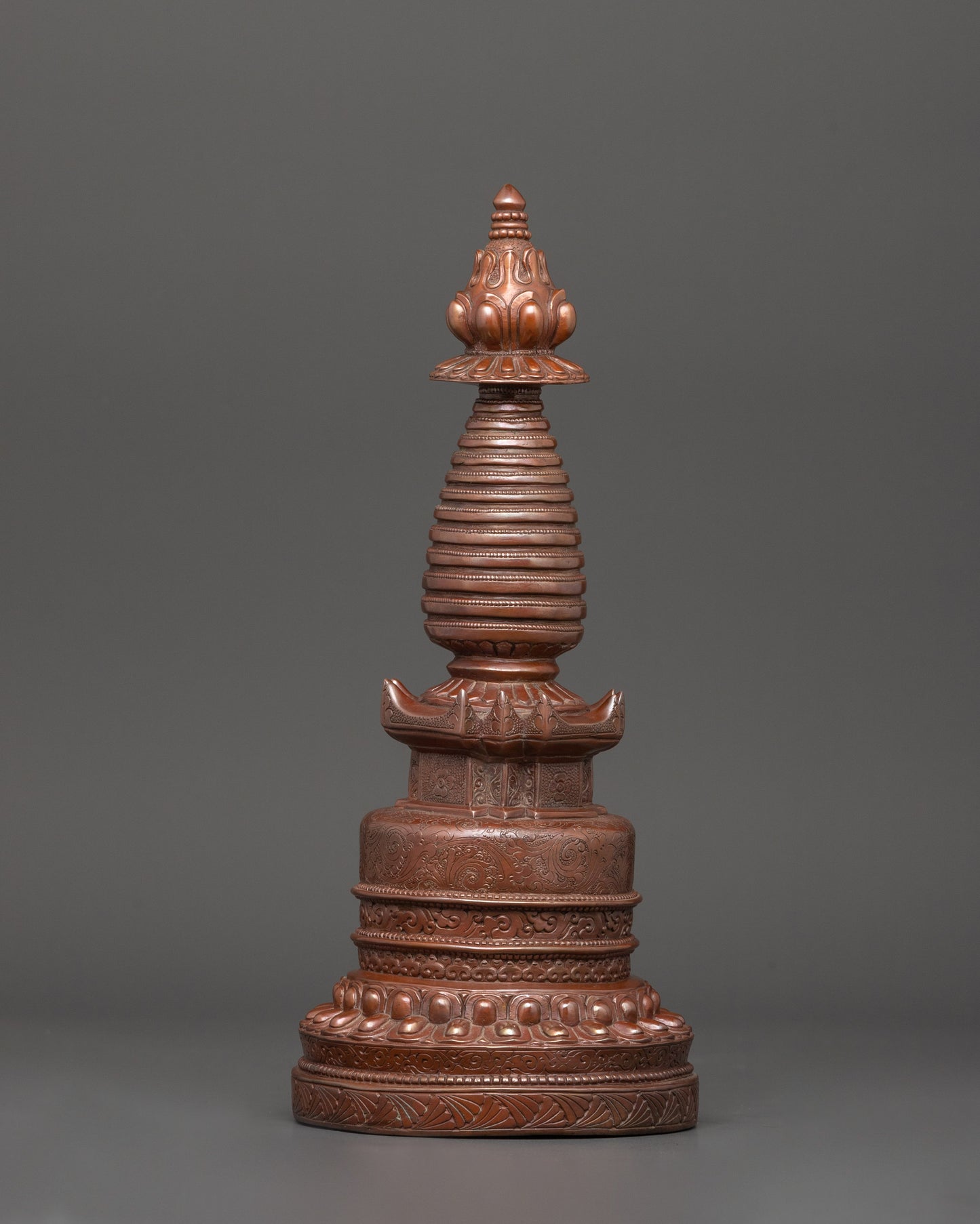 Oxidized Copper Stupa | Buddhist Shrine Artifact