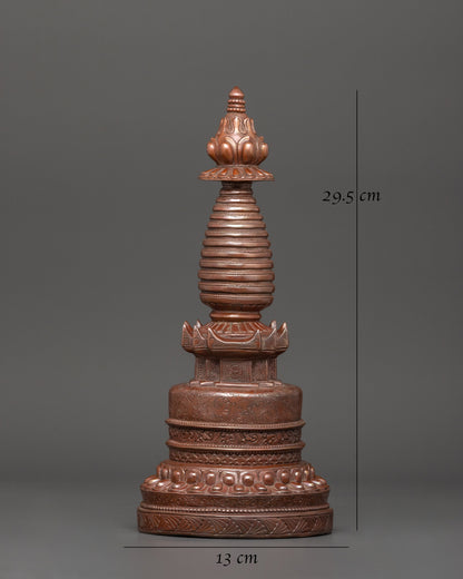 Oxidized Copper Stupa | Buddhist Shrine Artifact