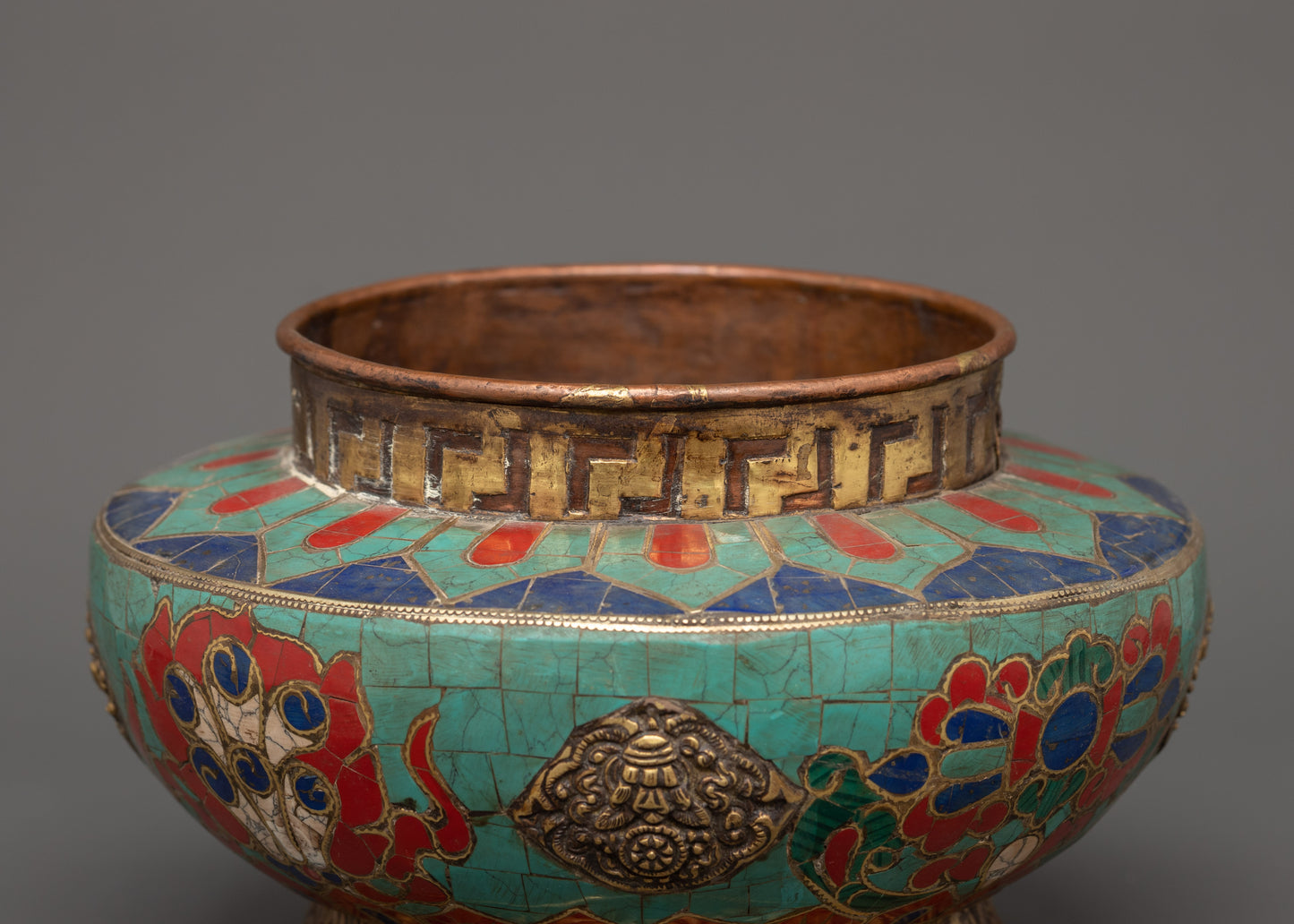 Hand-Made Buddhist Rice Pot Offering | Tibetan Ritual Copper Decor Art