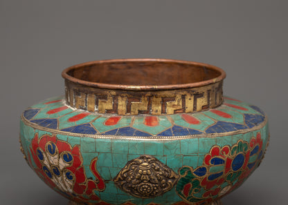 Hand-Made Buddhist Rice Pot Offering | Tibetan Ritual Copper Decor Art