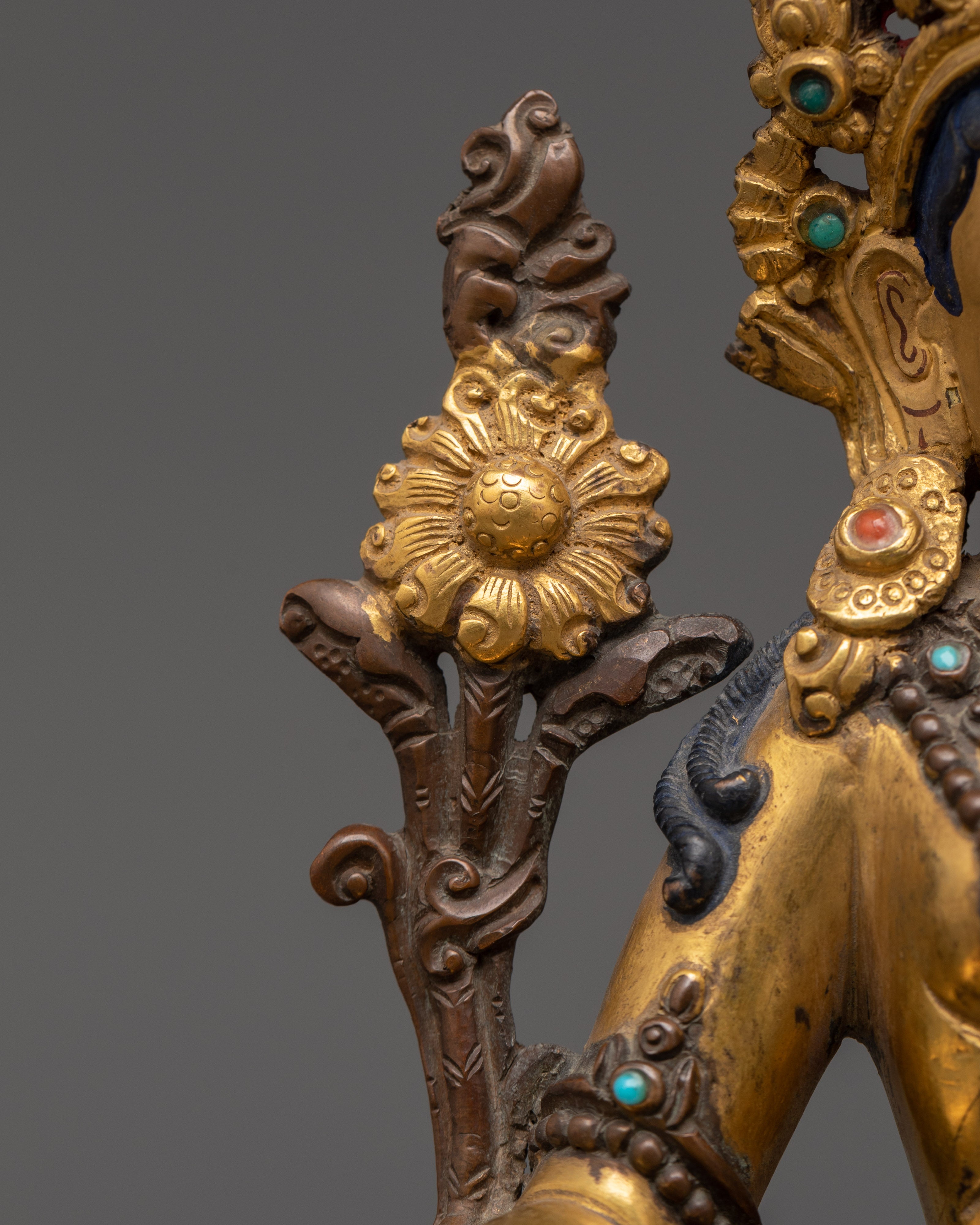 Vintage 25+ year old Green Tara Sculpture With Wooden Throne | Buddhist Female Goddess