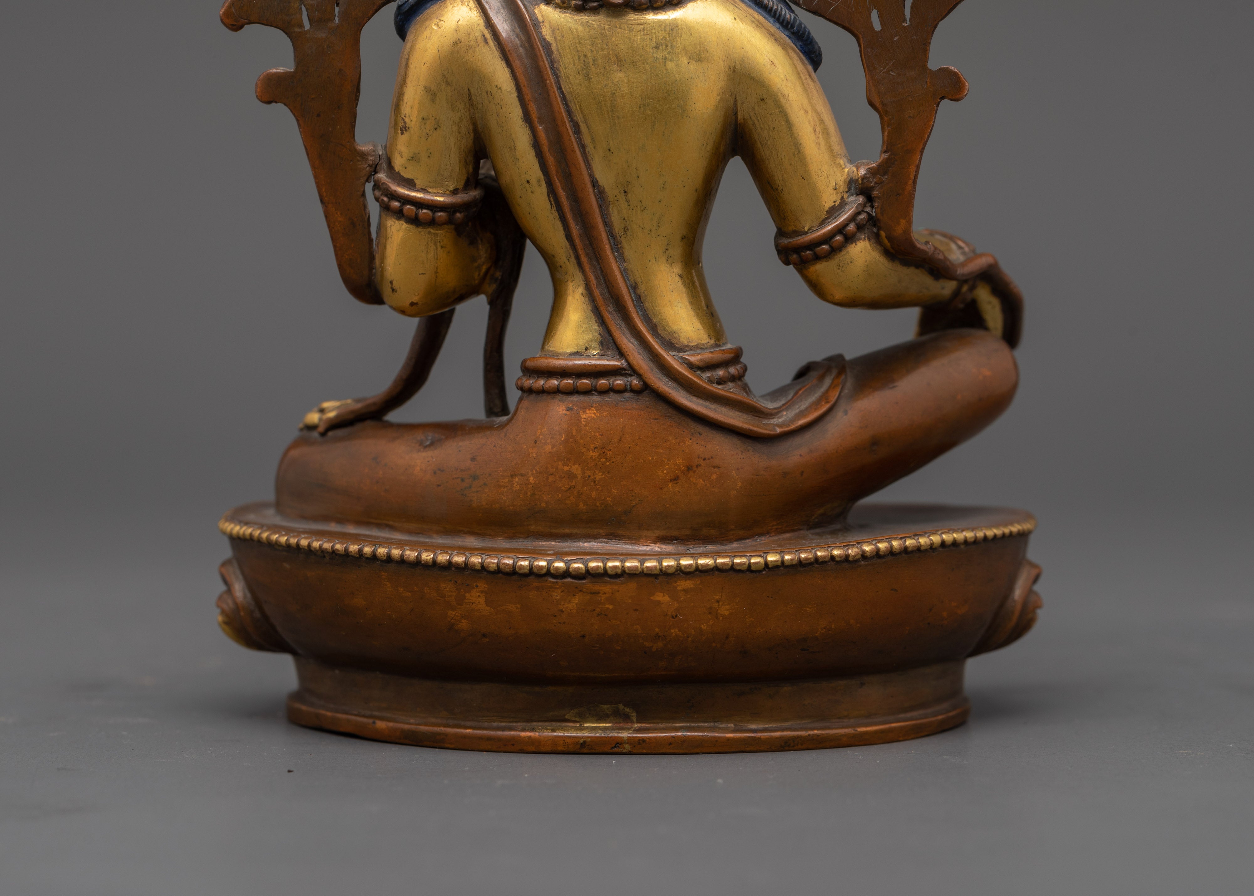 Vintage 25+ year old Green Tara Sculpture With Wooden Throne | Buddhist Female Goddess