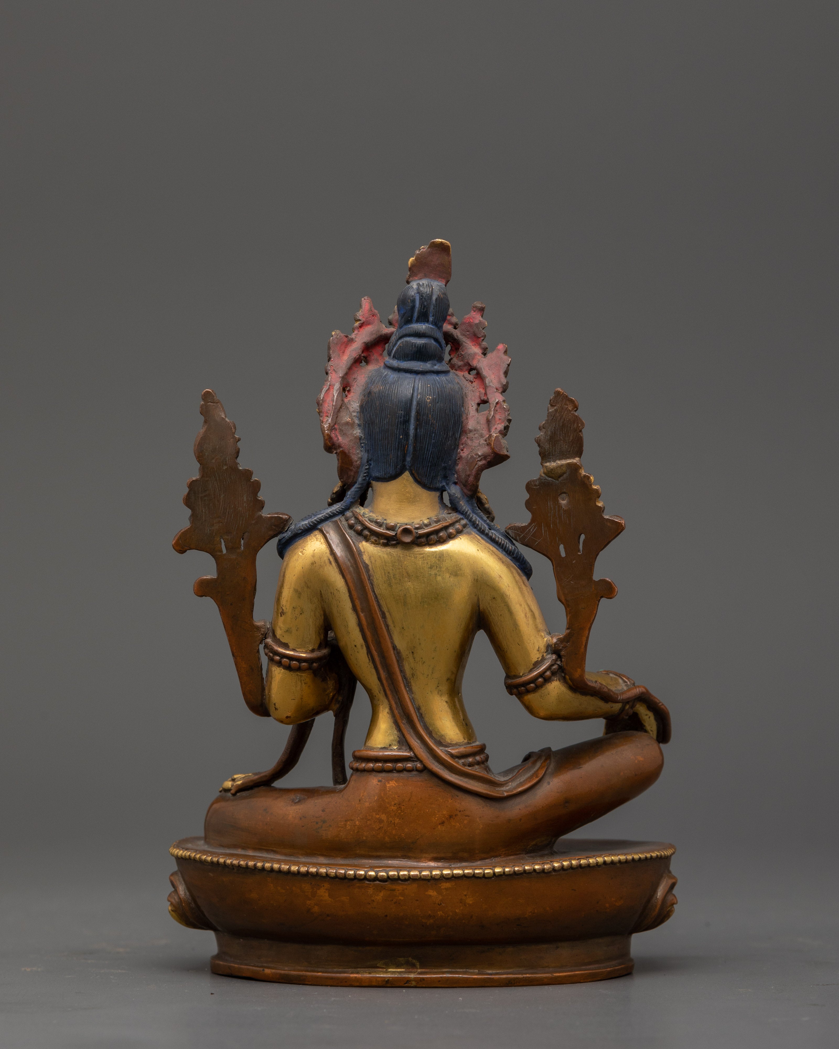 Vintage 25+ year old Green Tara Sculpture With Wooden Throne | Buddhist Female Goddess