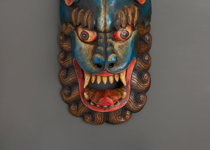 Snow Lion Wooden Wall Hanging | Tibetan Guardian Mask