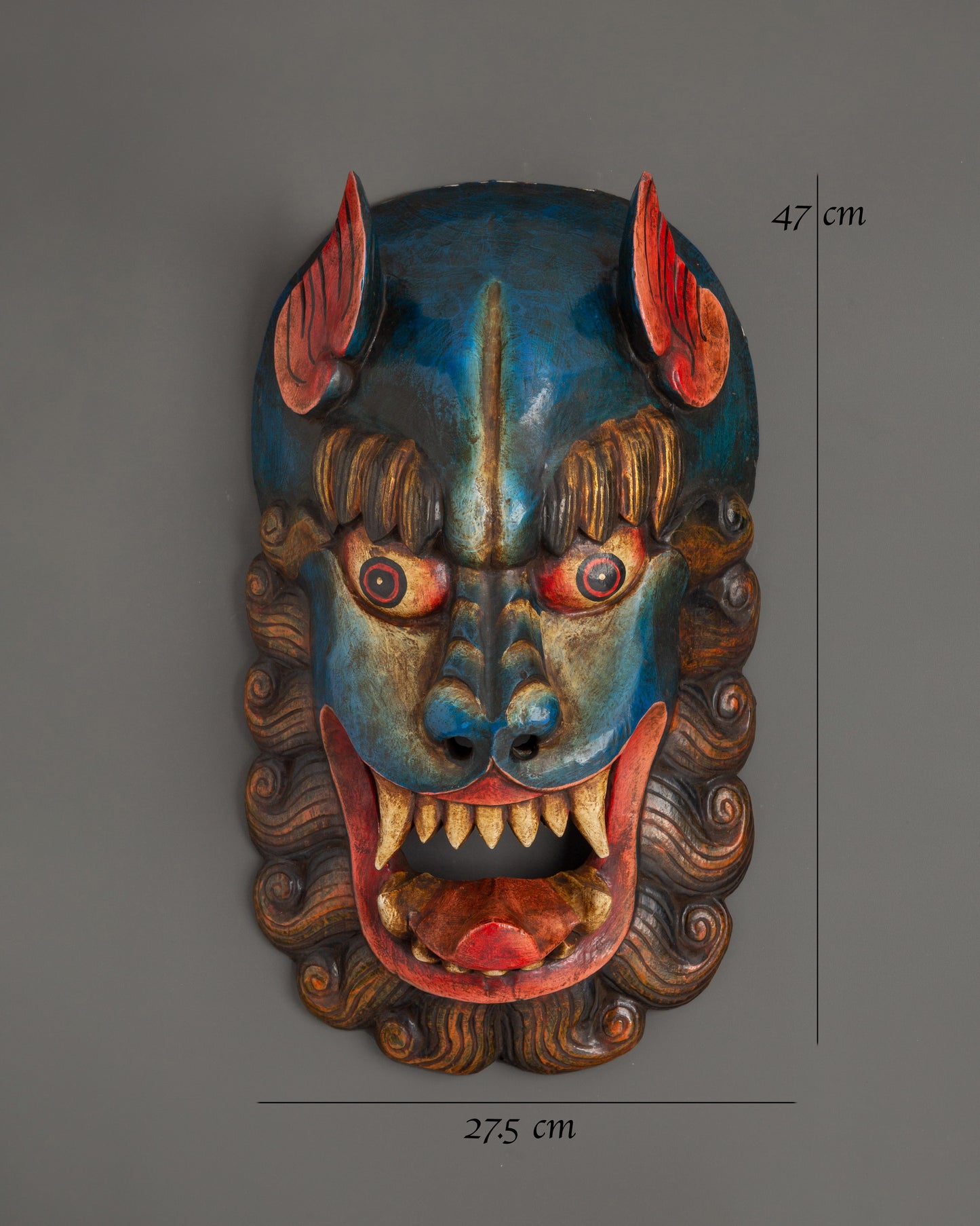 Snow Lion Wooden Wall Hanging | Tibetan Guardian Mask