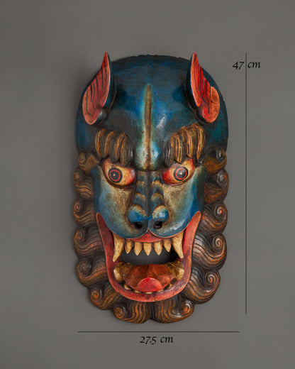 Snow Lion Wooden Wall Hanging | Tibetan Guardian Mask