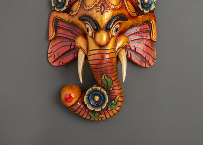 Ganesh Wooden Wall Hanging | Sacred Elephant God Mask