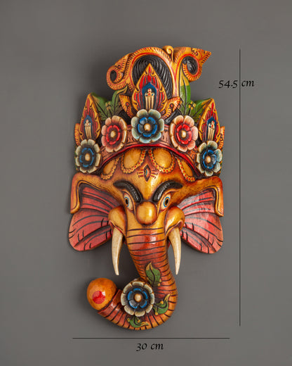 Ganesh Wooden Wall Hanging | Sacred Elephant God Mask