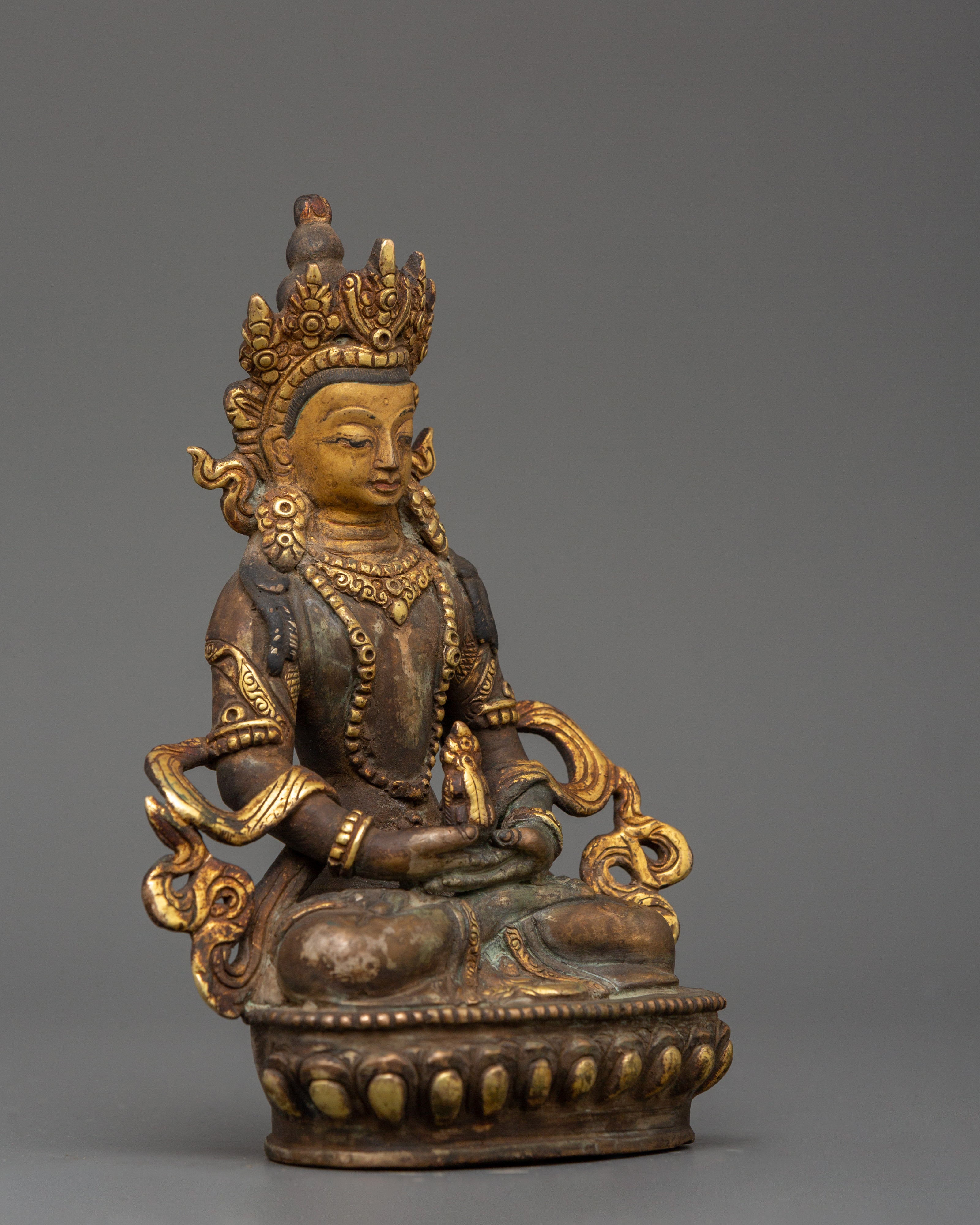 Tibetan Amitayus Deity Figure | Antique Finish