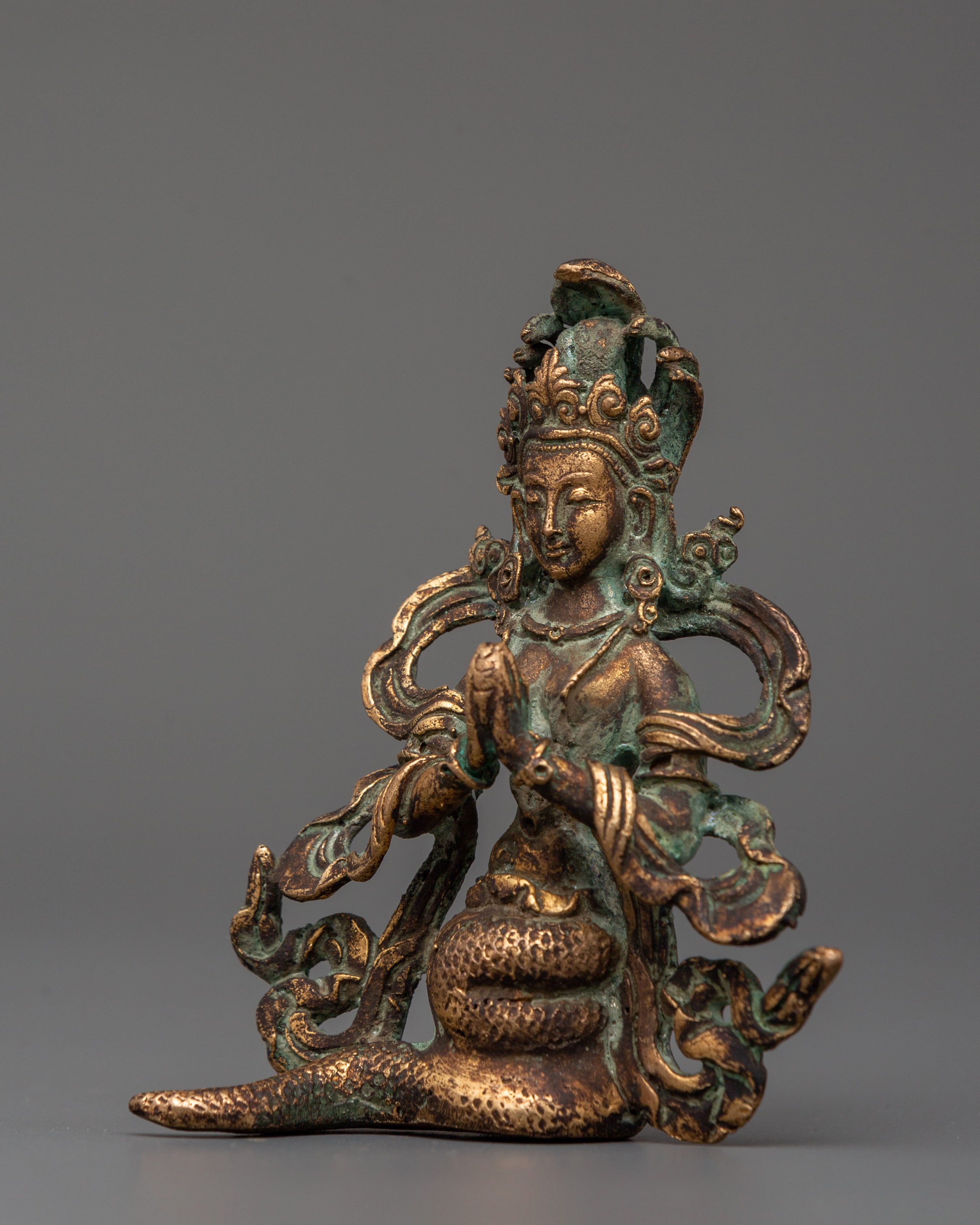 Naga Kanya Buddhist Sculpture of Serpent Goddess | Copper with Antique Finishing