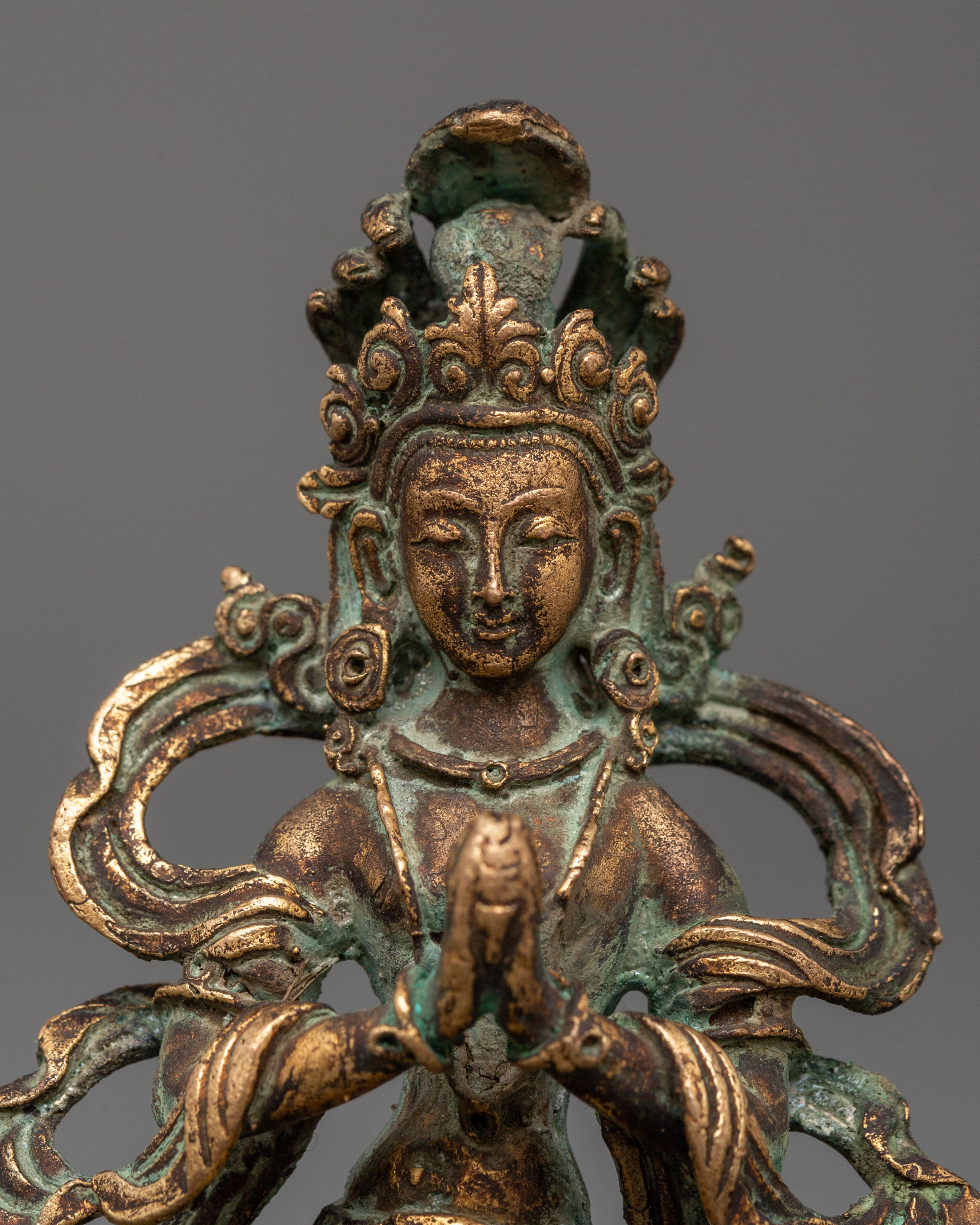 Naga Kanya Buddhist Sculpture of Serpent Goddess | Copper with Antique Finishing