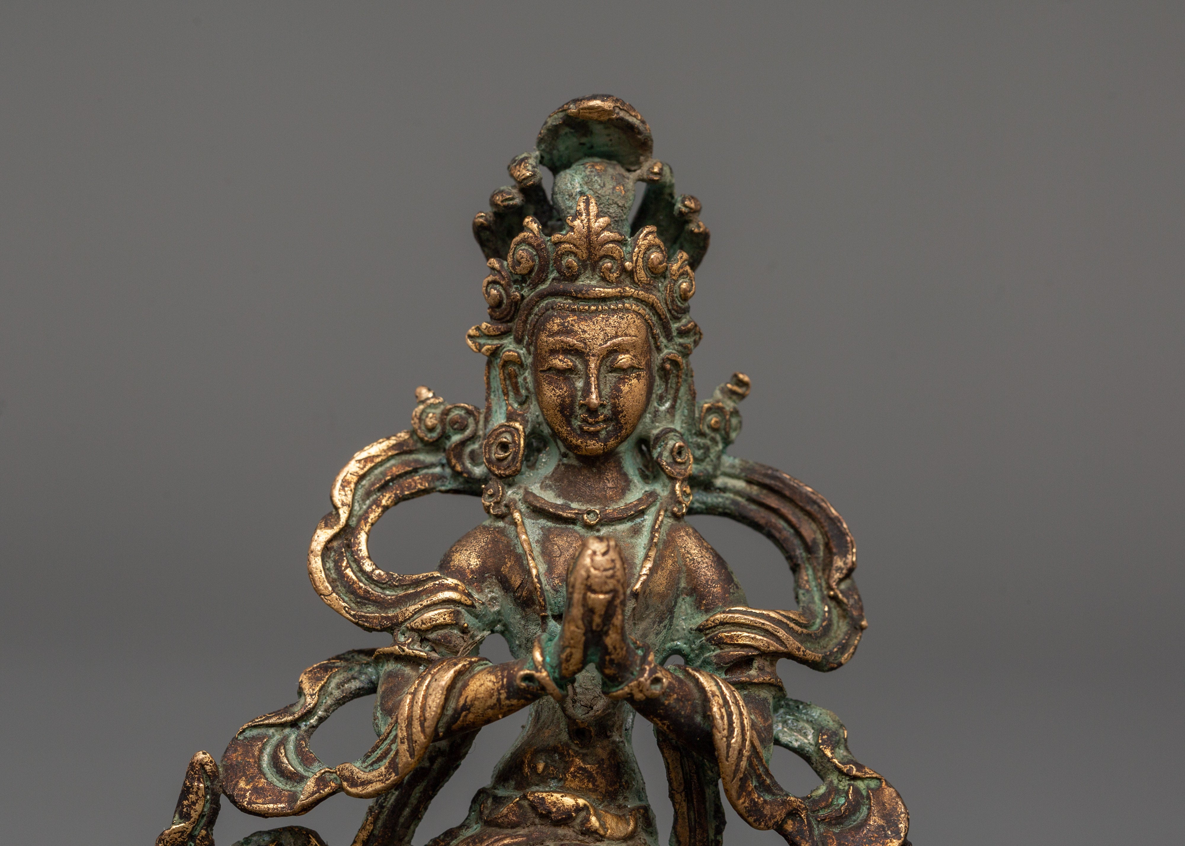 Naga Kanya Buddhist Sculpture of Serpent Goddess | Copper with Antique Finishing