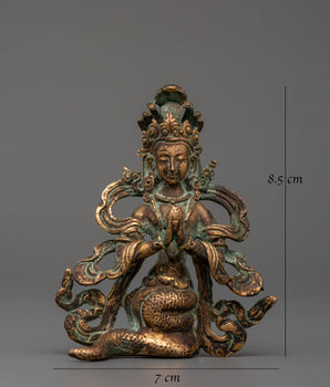 Naga Kanya Buddhist Sculpture of Serpent Goddess | Copper with Antique Finishing